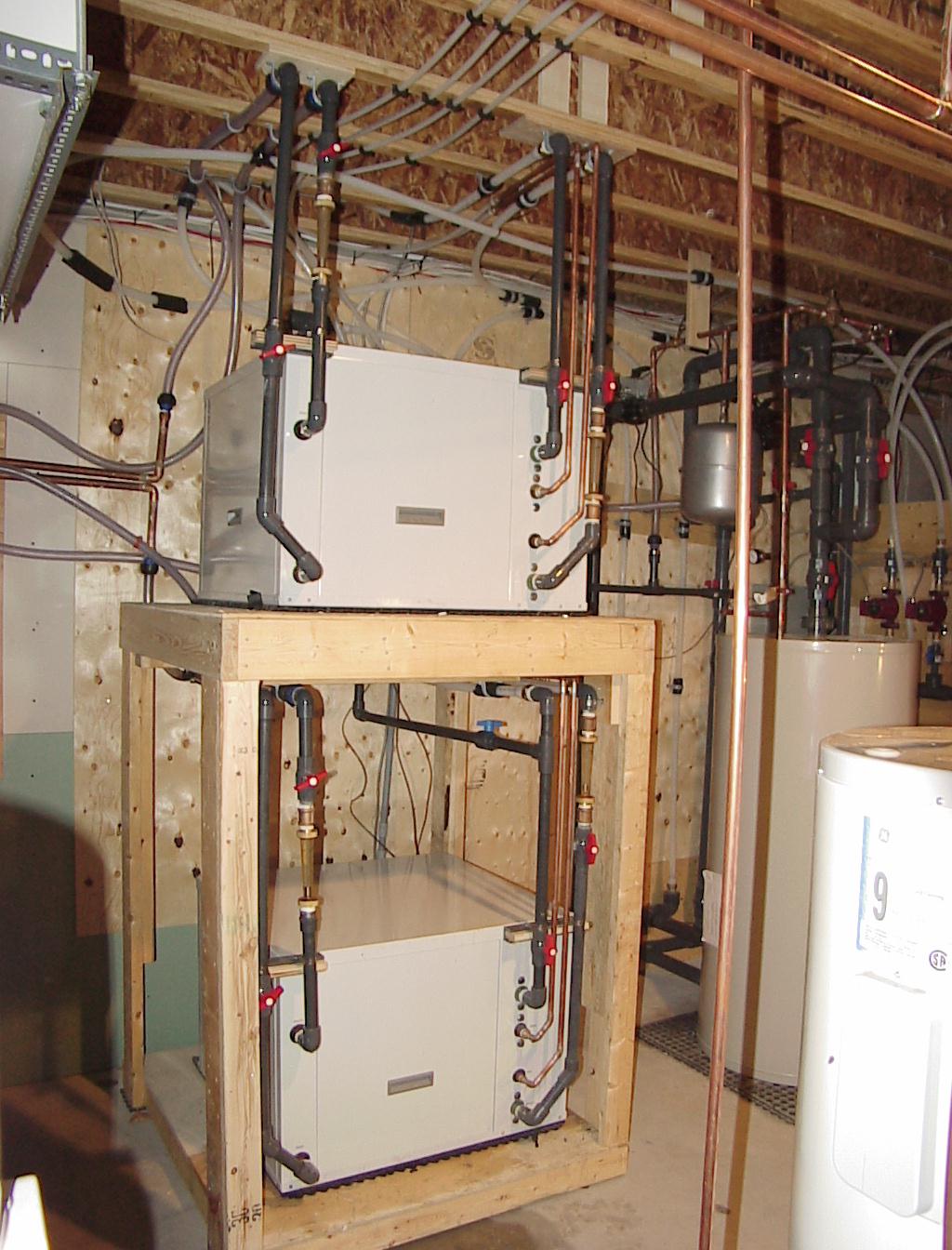 Two original Polar Bear water-to-water units installed in a mechanical room